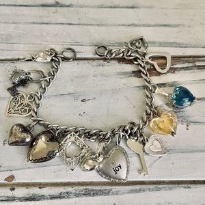 Vintage 925 heart charm cable link bracelet